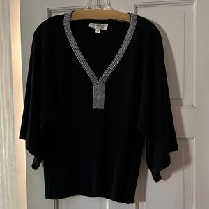 Vintage St. John Evening Black knit Top with Rhinestone Detail